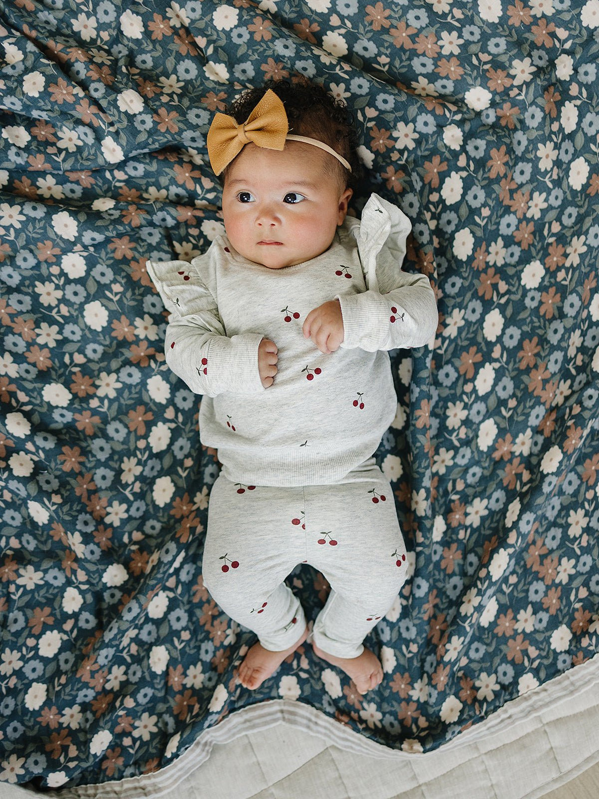 Mebie Baby Cherry Ruffle French Terry Set - 