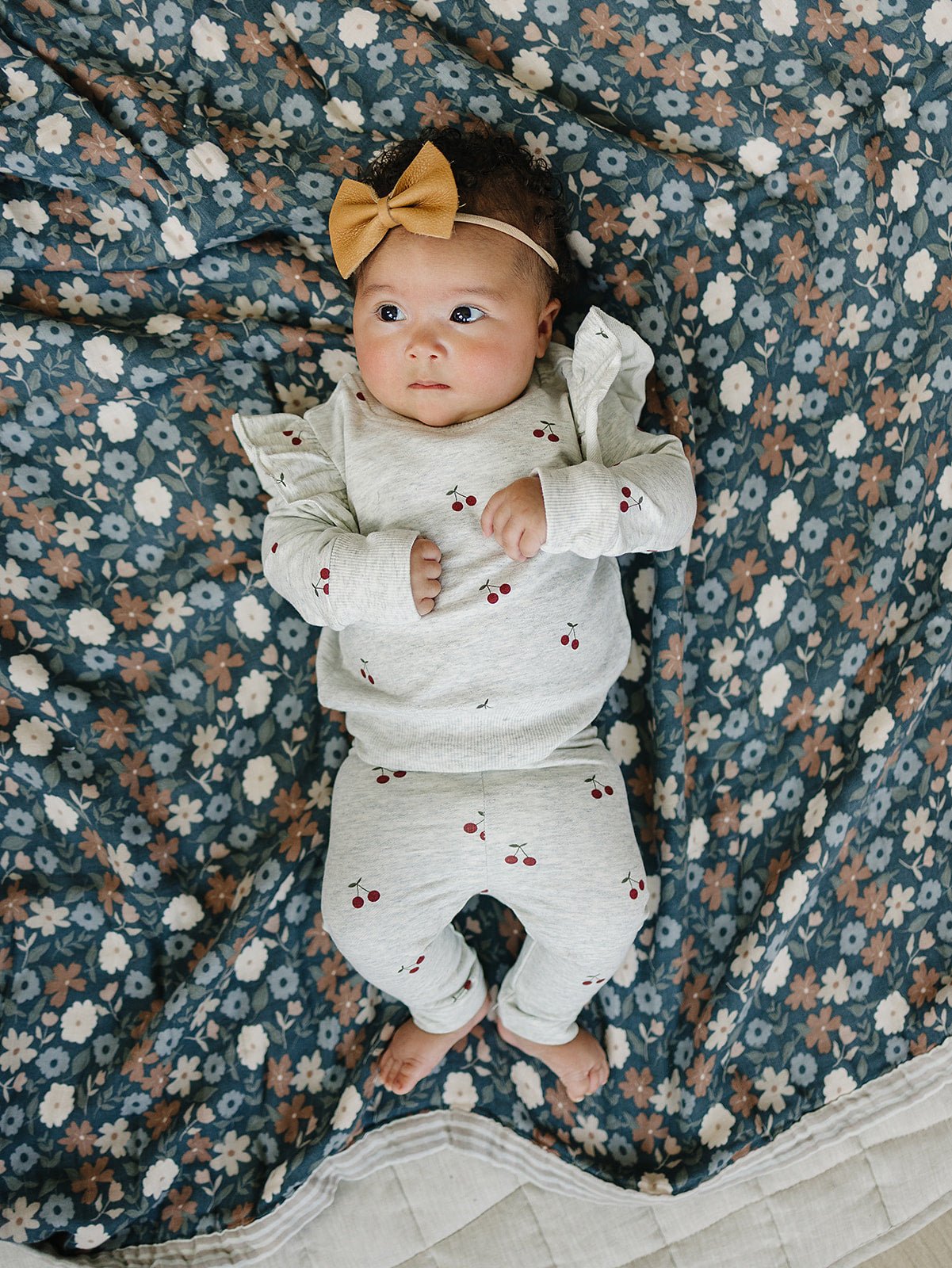 Mebie Baby Cherry Ruffle French Terry Set - 