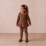 Organic Collar Peplum Top Set of 2 - Chestnut Bloom + Brown by Makemake Organics