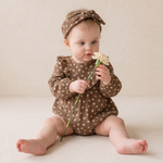 Organic Ruffle Bubble Romper - Chestnut Bloom by Makemake Organics
