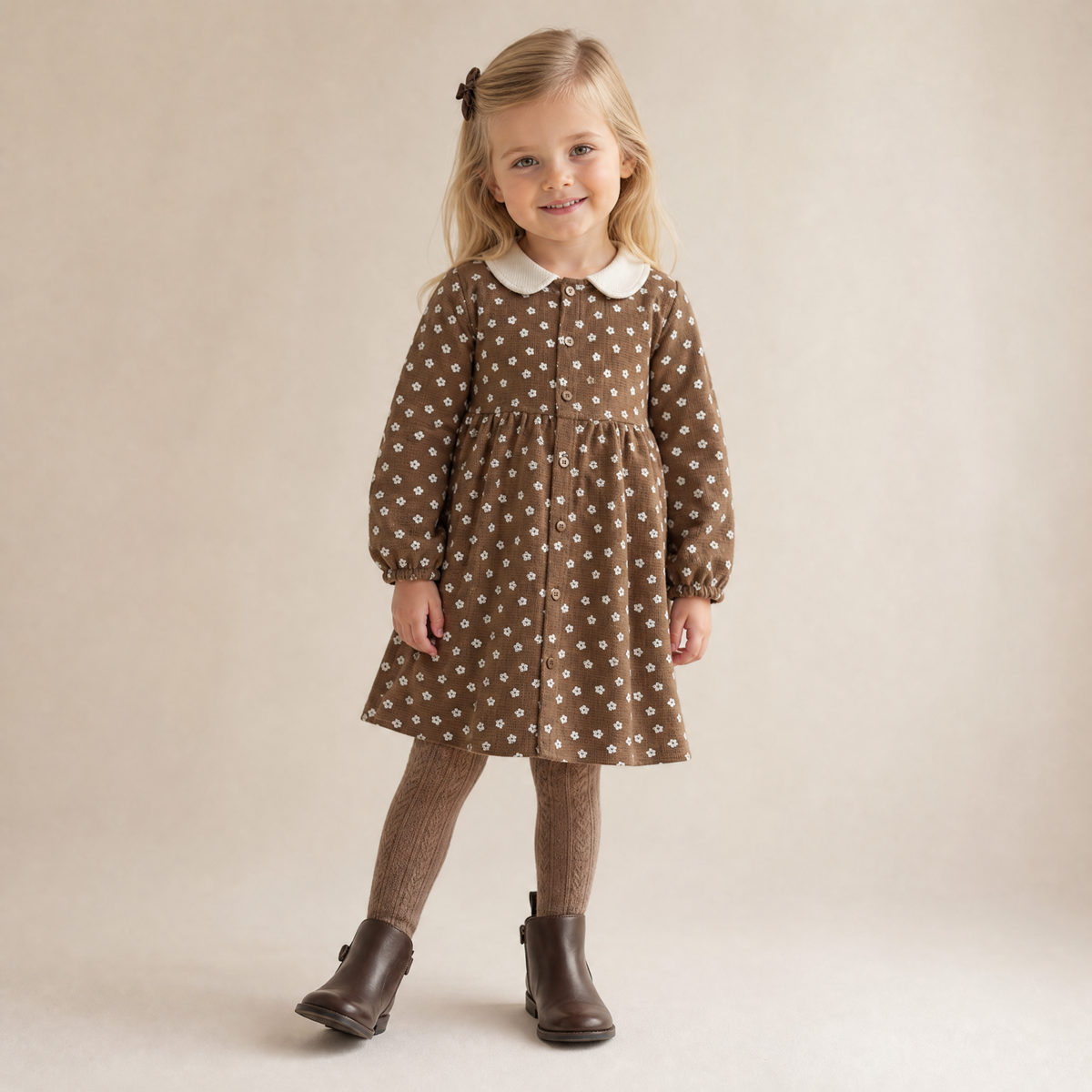 Organic Collared Dress - Chestnut Bloom by Makemake Organics
