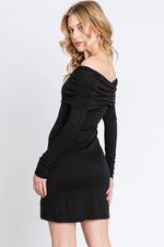 PinkBlush Chic Black Off Shoulder Long Sleeve Dress for Effortless Evening Style - 