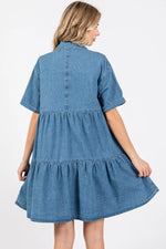 PinkBlush Chic Blue Denim Button Down Tiered Dress for Casual and Dressy Occasions - 
