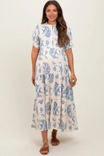PinkBlush Chic Blue Paisley Maternity Maxi Dress with Functional Buttons for Moms - 