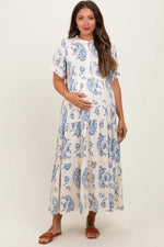 PinkBlush Chic Blue Paisley Maternity Maxi Dress with Functional Buttons for Moms - 