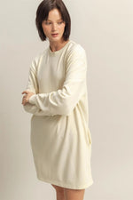 PinkBlush Chic Cream Oversized Sweatshirt Mini Dress with Pockets for Casual Wear - 