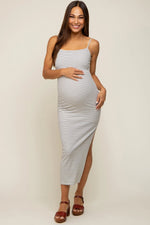 PinkBlush Chic Maternity Maxi Dress with Side Slit for Stylish Expecting Mothers - 