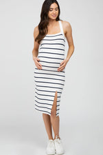 PinkBlush Chic Maternity Midi Dress with Side Slit and Cross Back Straps for Moms - 