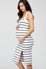 PinkBlush Chic Maternity Midi Dress with Side Slit and Cross Back Straps for Moms - 