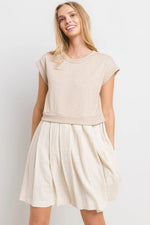 PinkBlush Chic Oatmeal Mini Dress with Contrast Pleats for Fashion - Forward Women - 