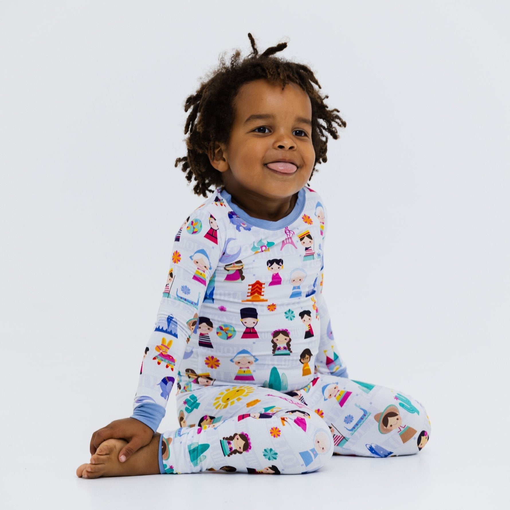 Bam & Stitch Children of the World Bamboo Long Sleeve Pajamas | Global Travel Set - 