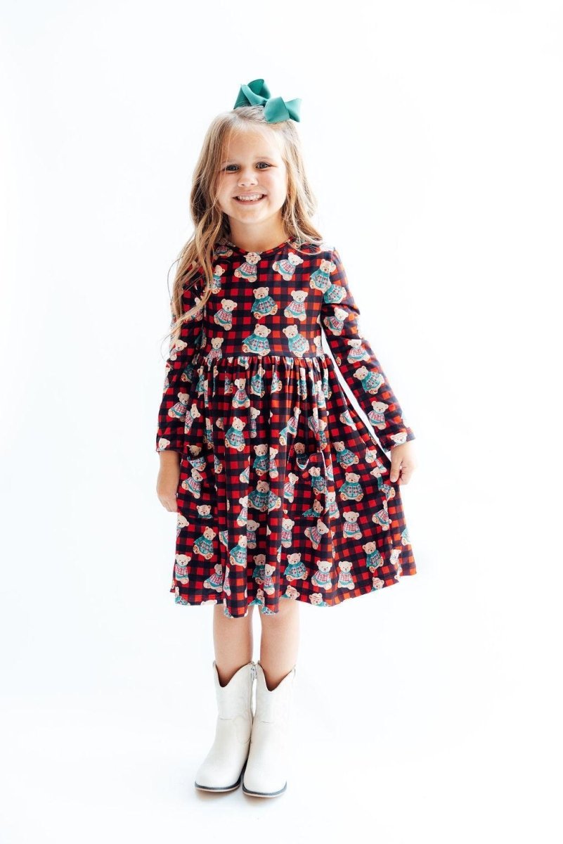 Mila & Rose ® Christmas Bears L/S Pocket Twirl Dress - 