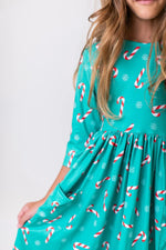 Mila & Rose ® Christmas Candy 3/4 Sleeve Pocket Twirl Dress - 
