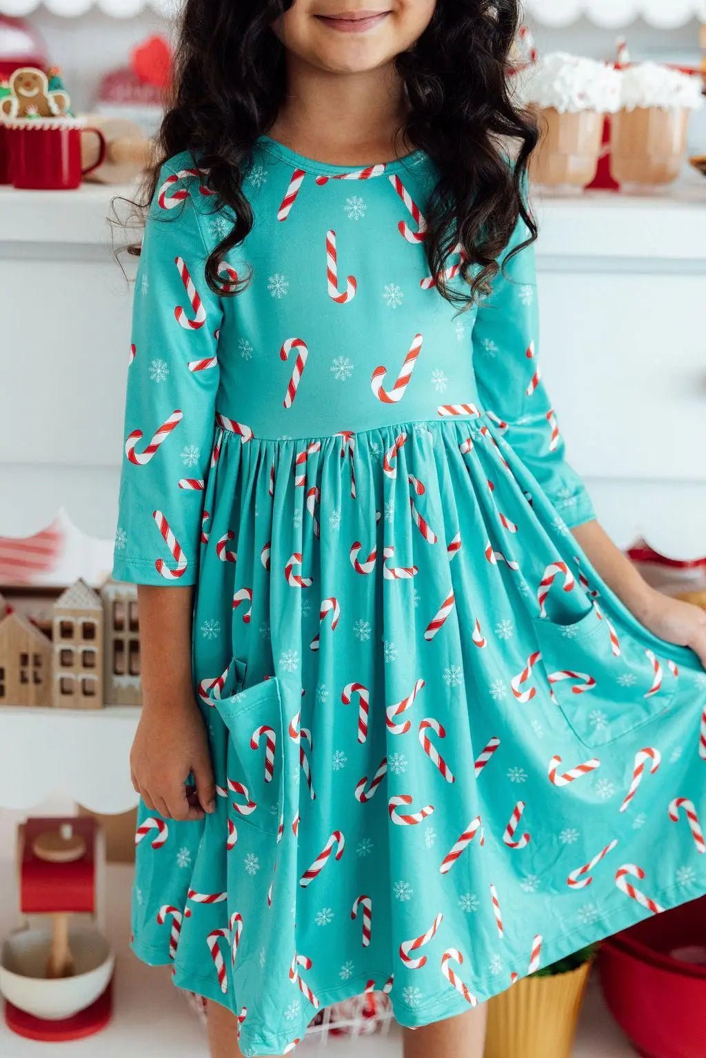 Mila & Rose ® Christmas Candy 3/4 Sleeve Pocket Twirl Dress - 