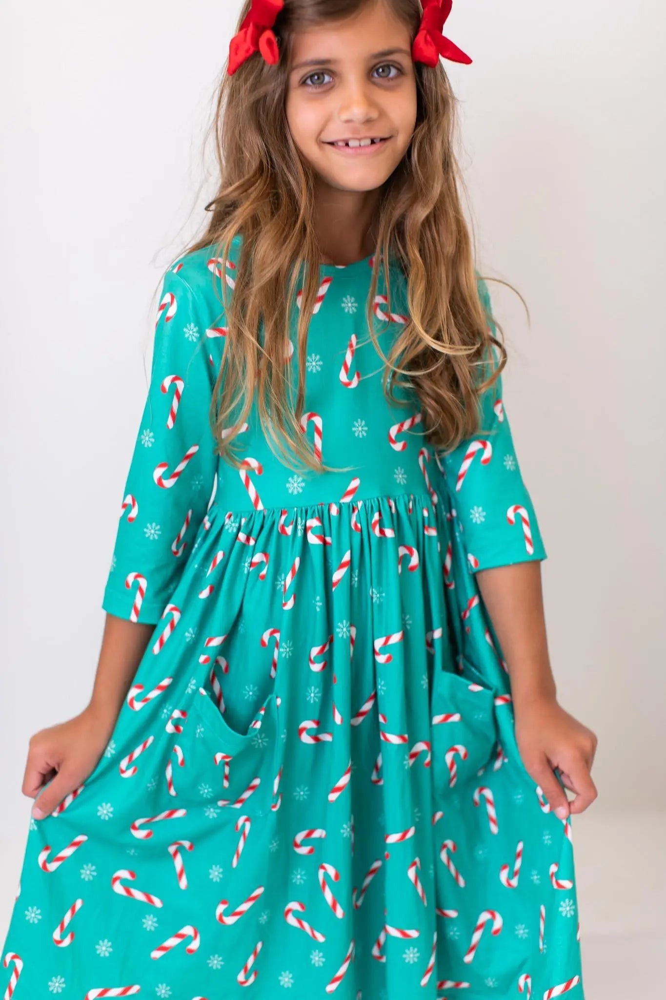 Mila & Rose ® Christmas Candy 3/4 Sleeve Pocket Twirl Dress - 