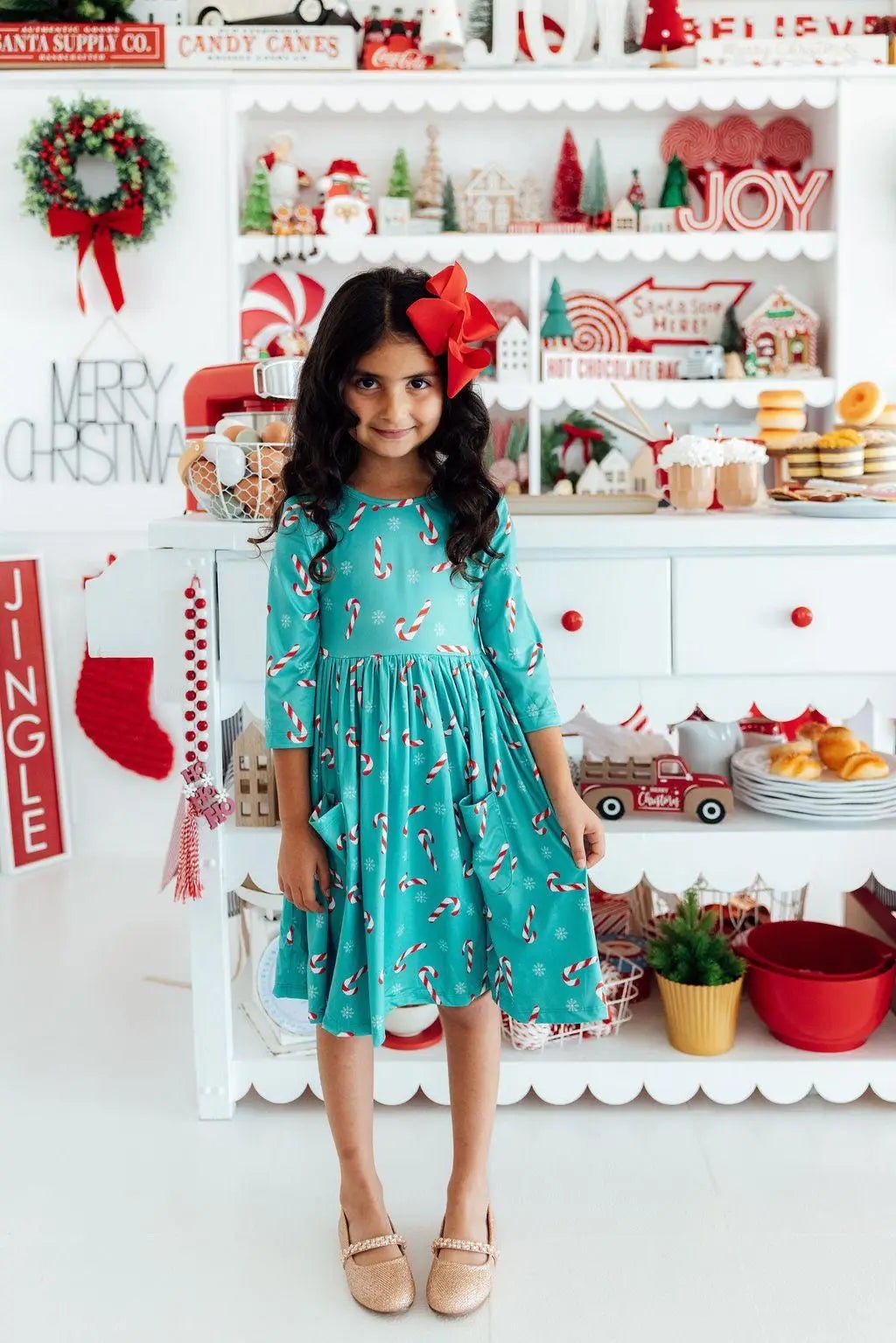 Mila & Rose ® Christmas Candy 3/4 Sleeve Pocket Twirl Dress - 