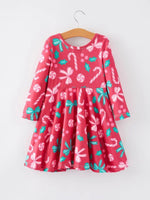 Rylee Faith Designs Christmas Candy Cane Bow Print Girls Dress Rylee Faith - Everetts Place Boutique - 