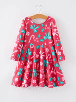 Rylee Faith Designs Christmas Candy Cane Bow Print Girls Dress Rylee Faith - Everetts Place Boutique - 