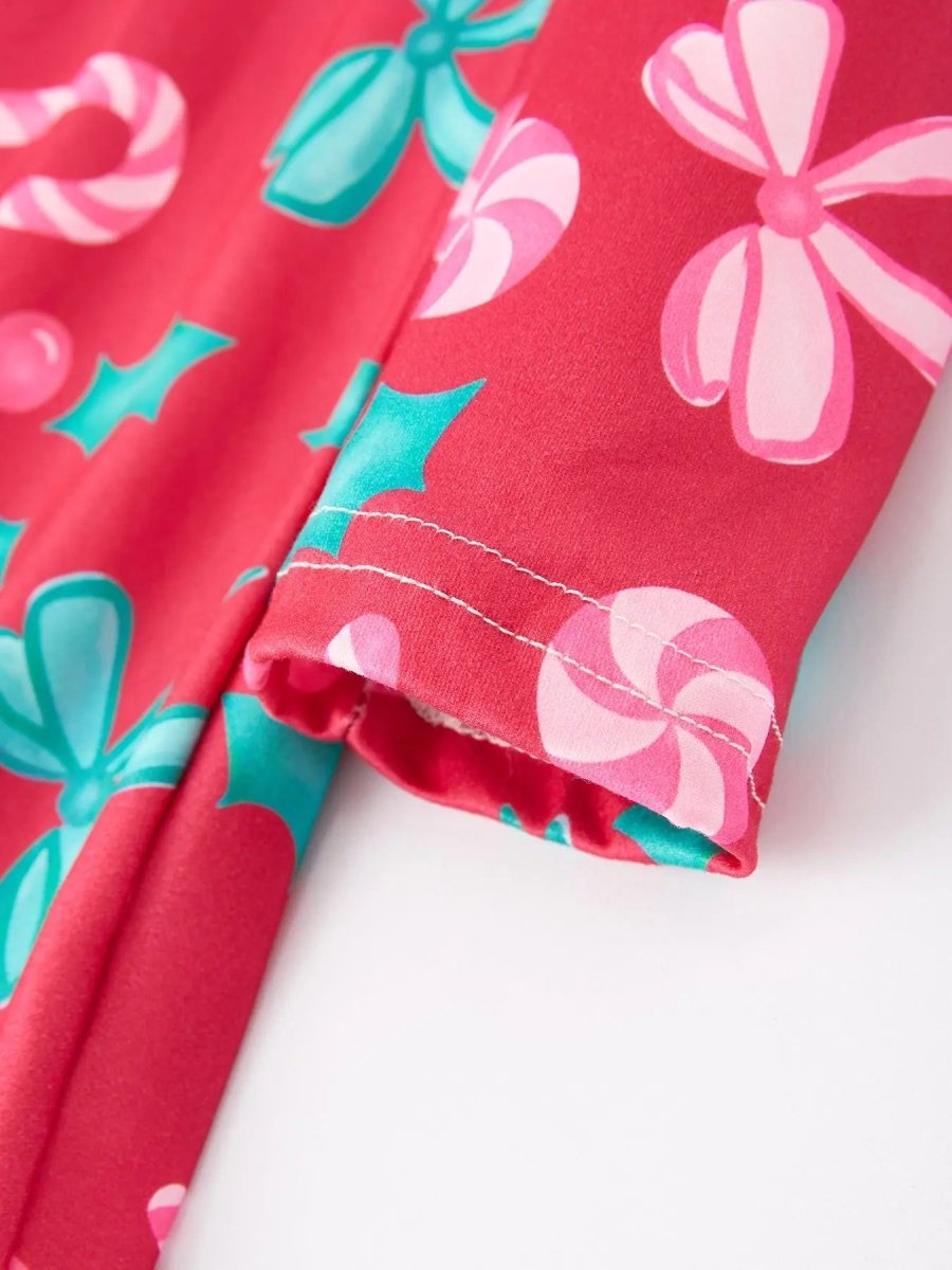 Rylee Faith Designs Christmas Candy Cane Bow Print Girls Dress Rylee Faith - Everetts Place Boutique - 