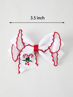 Rylee Faith Designs Christmas Candy Cane Embroidered Bow Hair Clip - Everetts Place Boutique - 