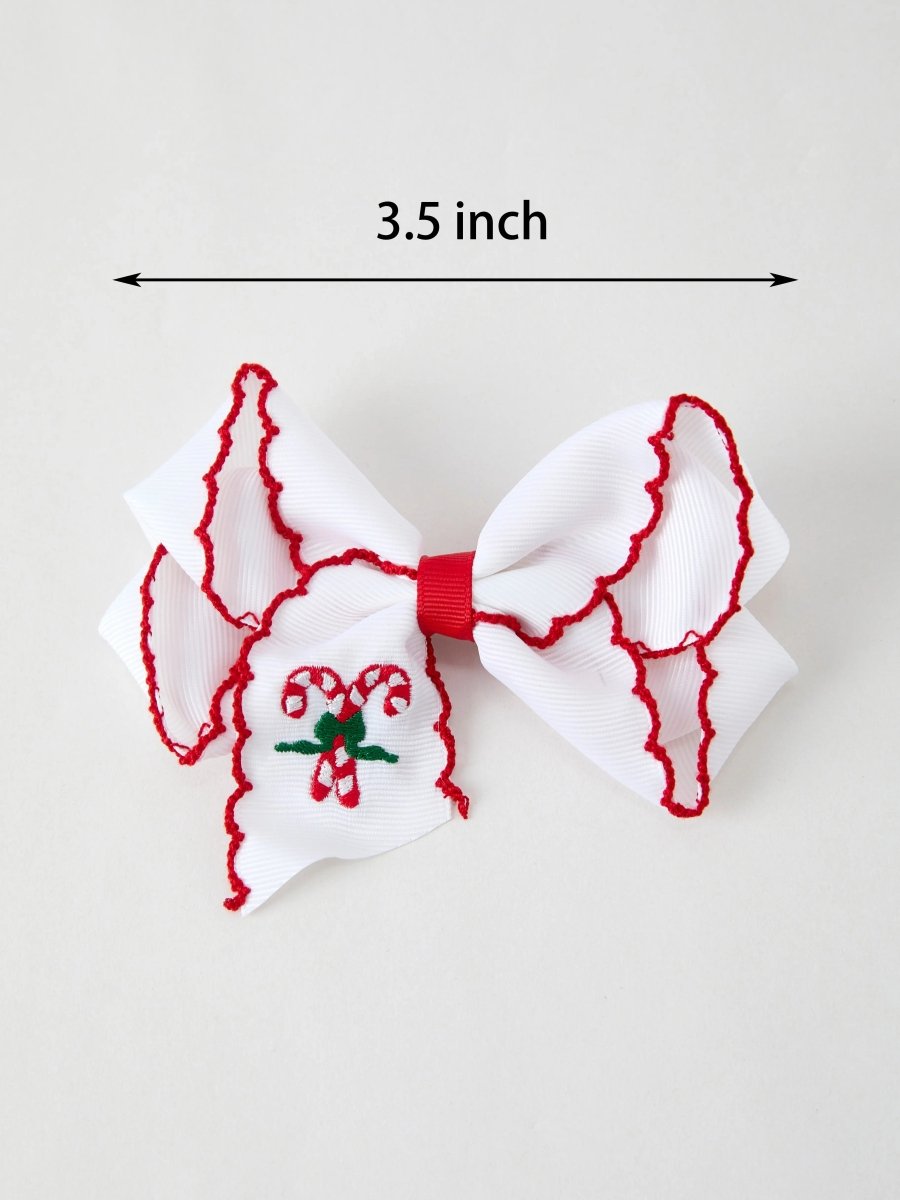 Rylee Faith Designs Christmas Candy Cane Embroidered Bow Hair Clip - Everetts Place Boutique - 