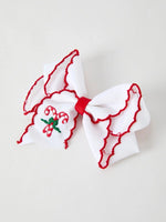 Rylee Faith Designs Christmas Candy Cane Embroidered Bow Hair Clip - Everetts Place Boutique - 