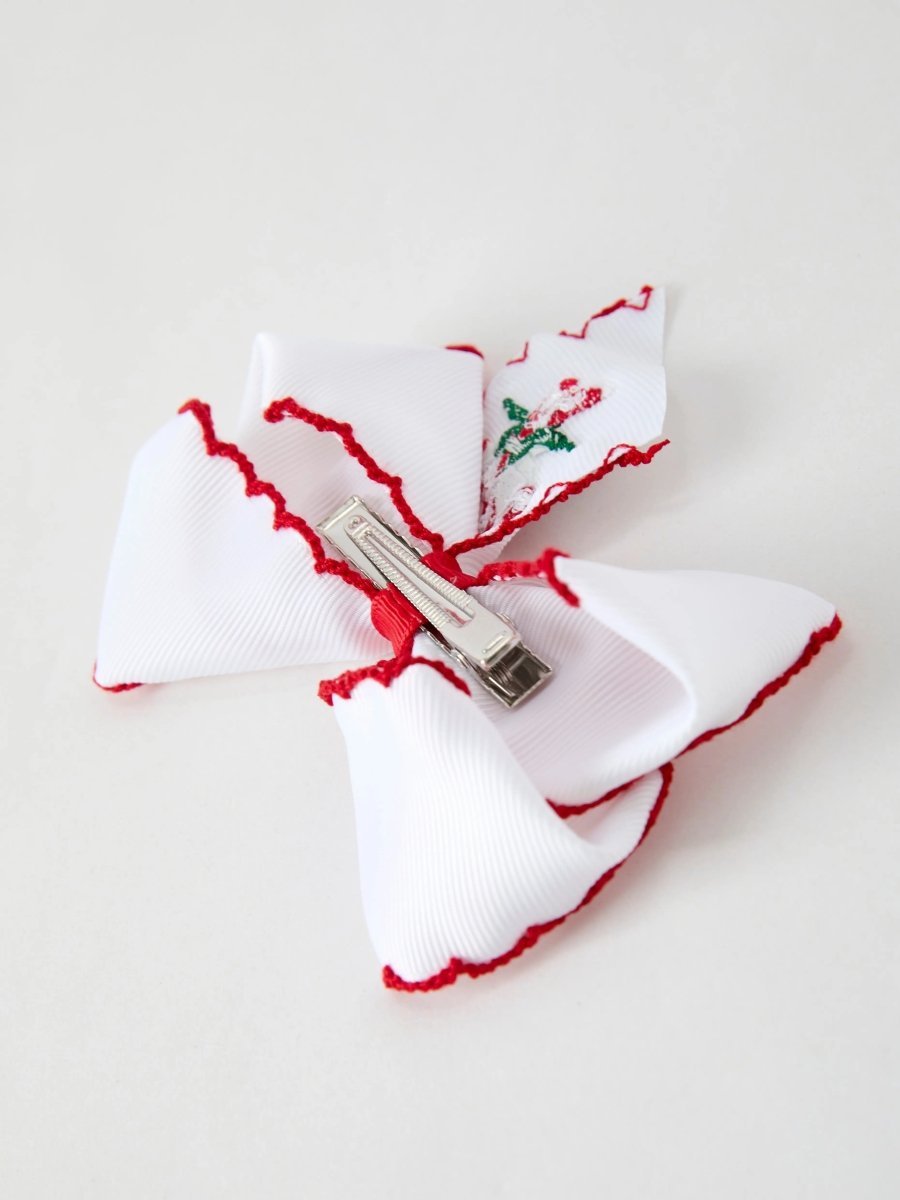 Rylee Faith Designs Christmas Candy Cane Embroidered Bow Hair Clip - Everetts Place Boutique - 