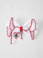 Rylee Faith Designs Christmas Candy Cane Embroidered Bow Hair Clip - Everetts Place Boutique - 