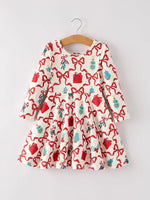 Rylee Faith Designs Christmas Candy Cane Gift Print Girls Dress - Everetts Place Boutique - 