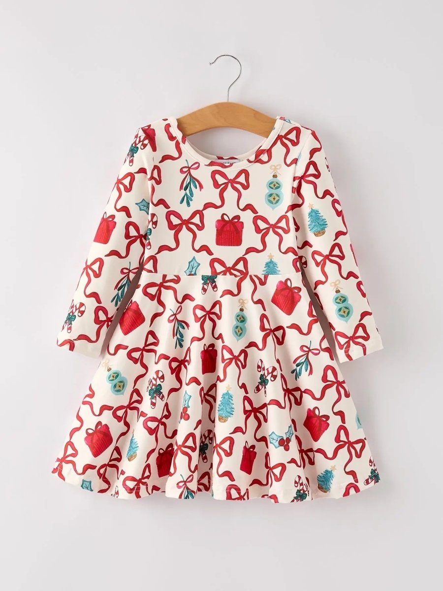 Rylee Faith Designs Christmas Candy Cane Gift Print Girls Dress - Everetts Place Boutique - 