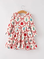 Rylee Faith Designs Christmas Candy Cane Gift Print Girls Dress - Everetts Place Boutique - 