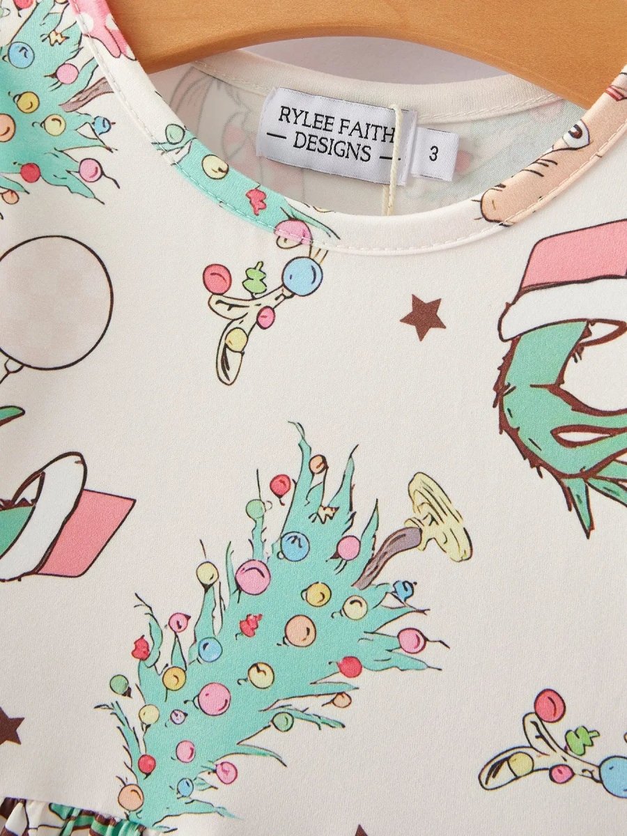 Rylee Faith Designs Christmas Cartoon Characters Print Dress for Girls - Everetts Place Boutique - 
