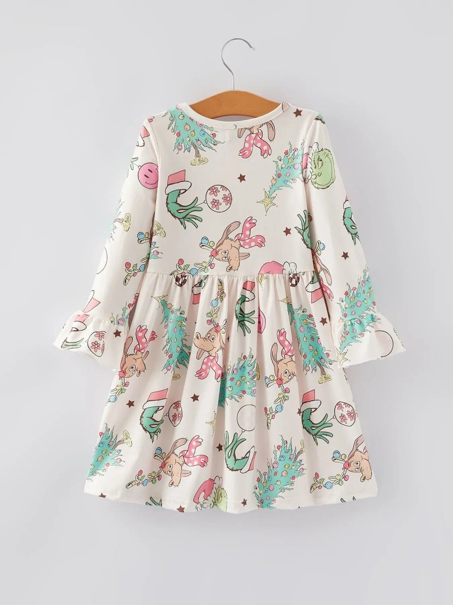 Rylee Faith Designs Christmas Cartoon Characters Print Dress for Girls - Everetts Place Boutique - 