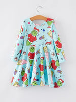 Rylee Faith Designs Christmas Cartoon Characters Print Girls Dress Festive - Everetts Place Boutique - 