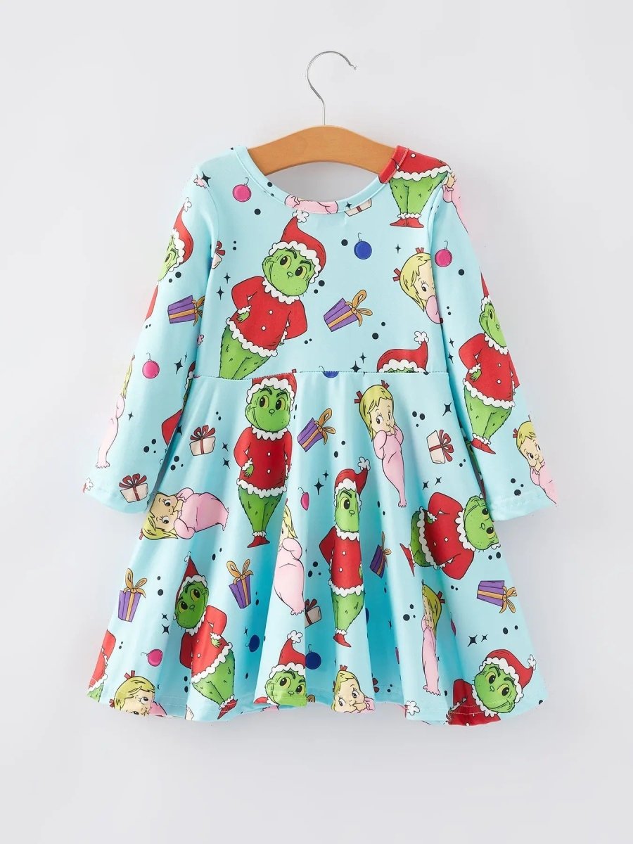 Rylee Faith Designs Christmas Cartoon Characters Print Girls Dress Festive - Everetts Place Boutique - 