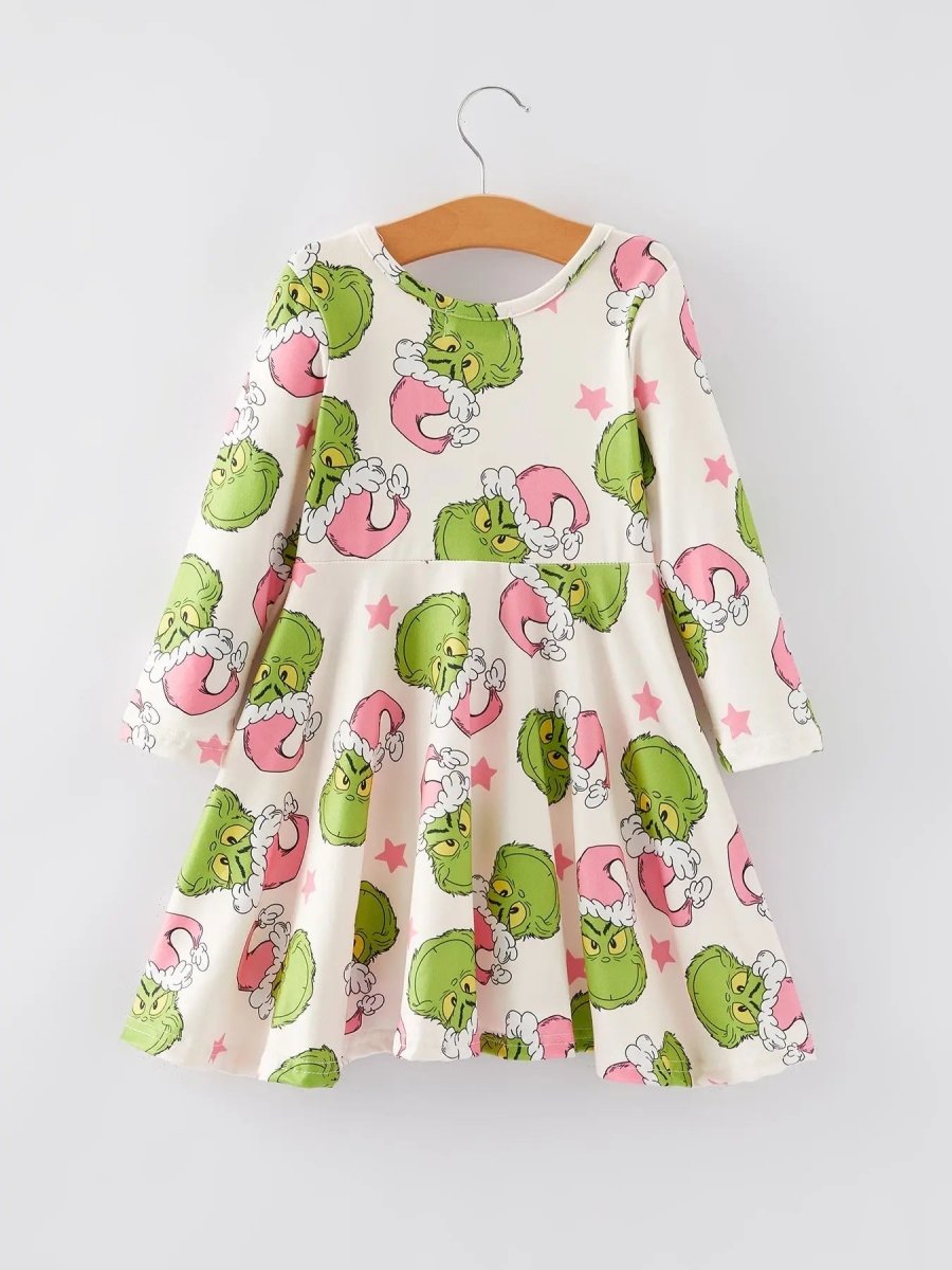 Rylee Faith Designs Christmas Cartoon Characters Print Girls Dress For Holiday - Everetts Place Boutique - 