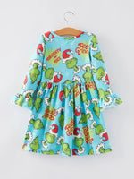 Rylee Faith Designs Christmas Cartoon Characters Print Girls Dress Outfit - Everetts Place Boutique - 