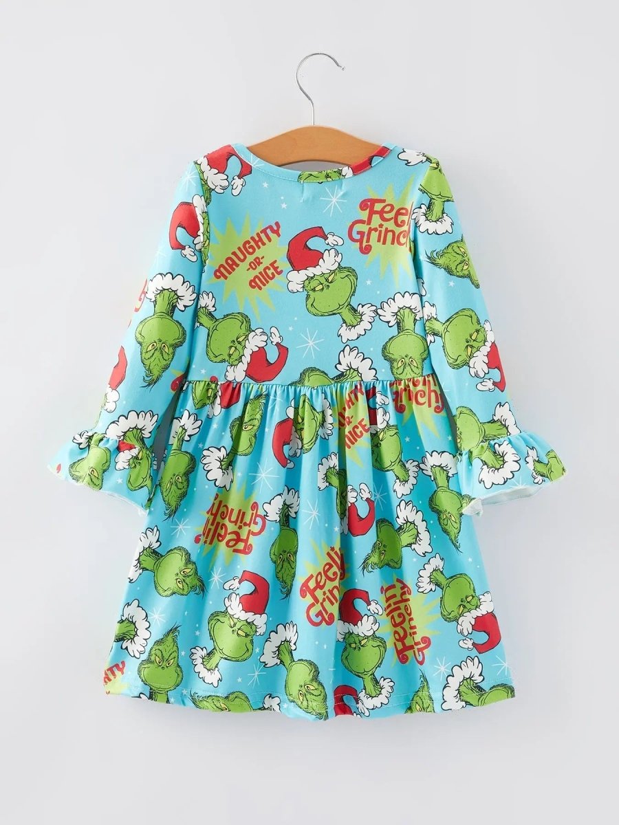 Rylee Faith Designs Christmas Cartoon Characters Print Girls Dress Outfit - Everetts Place Boutique - 