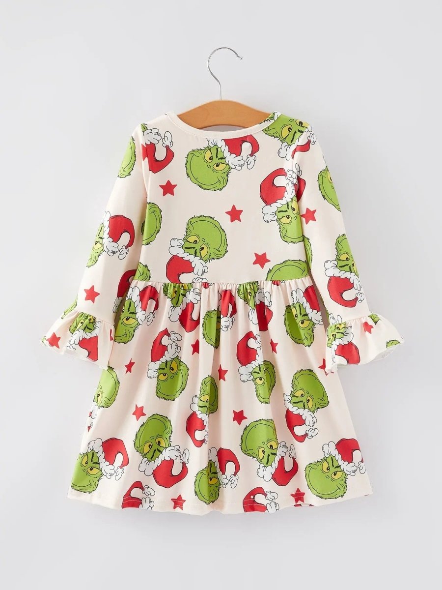 Rylee Faith Designs Christmas Cartoon Characters Stars Print Girls Dress - Everetts Place Boutique - 