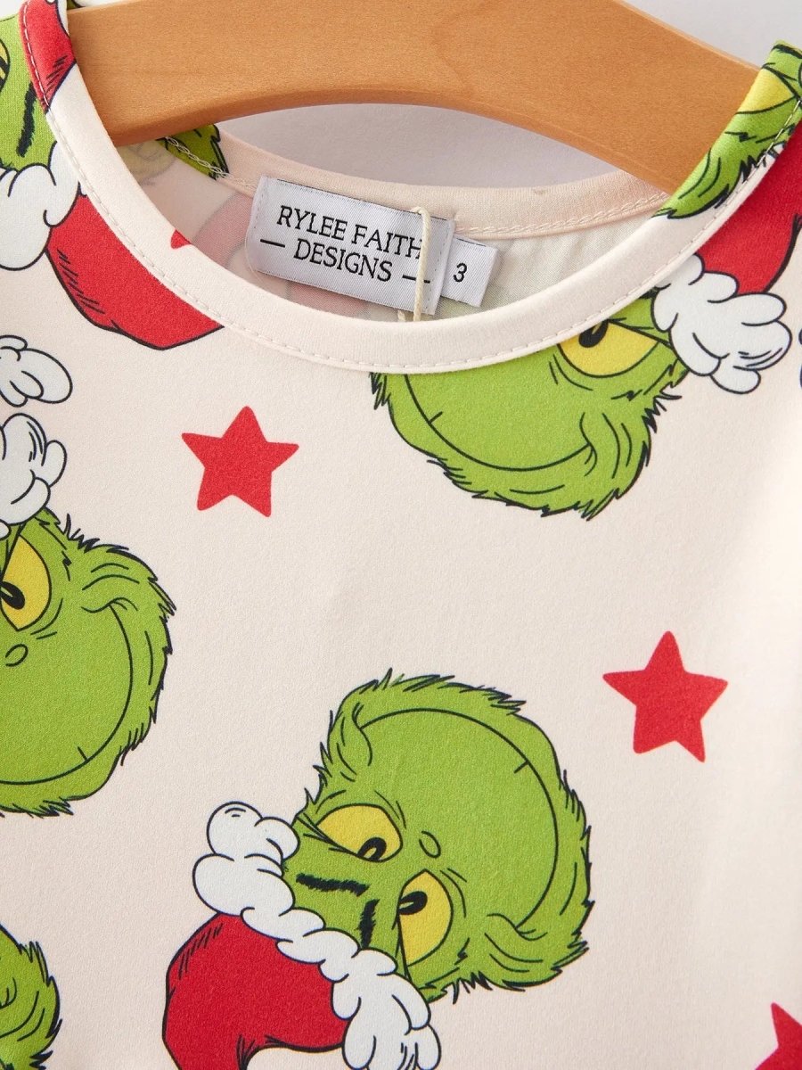 Rylee Faith Designs Christmas Cartoon Characters Stars Print Girls Dress - Everetts Place Boutique - 