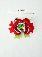 Rylee Faith Designs Christmas Character Hairpin Red Green Bow 4.7Inch Accessory - 