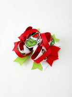 Rylee Faith Designs Christmas Character Hairpin Red Green Bow 4.7Inch Accessory - 