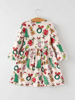 Rylee Faith Designs Christmas Character Print Girls Dress With Ruffle Sleeves - Everetts Place Boutique - 