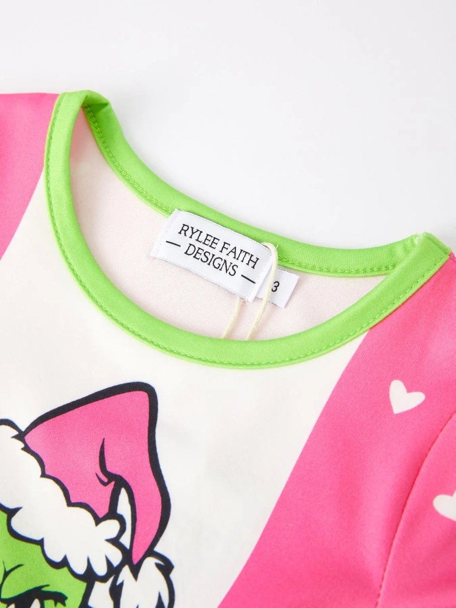 Rylee Faith Designs Christmas Character Print Ruffle Girls Dress Holiday Party - Everetts Place Boutique - 