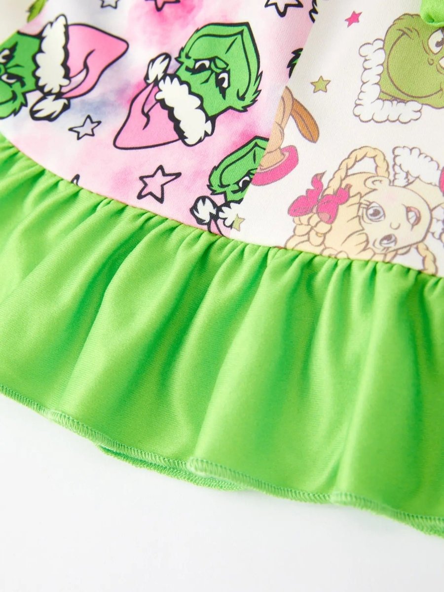 Rylee Faith Designs Christmas Character Print Ruffle Girls Dress Holiday Party - Everetts Place Boutique - 