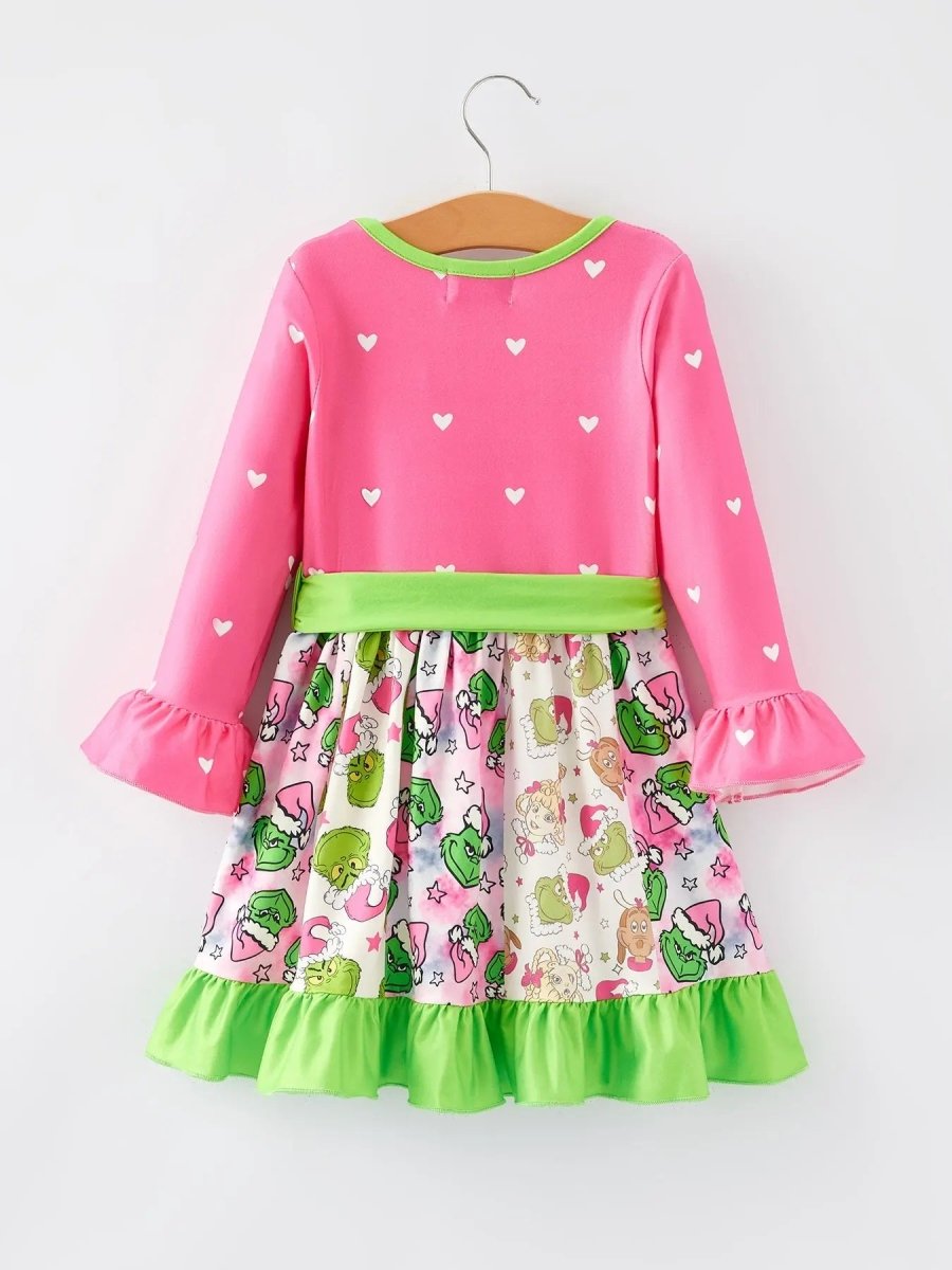 Rylee Faith Designs Christmas Character Print Ruffle Girls Dress Holiday Party - Everetts Place Boutique - 