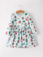 Rylee Faith Designs Christmas Characters And Gift Print Girls Dress - Everetts Place Boutique - 