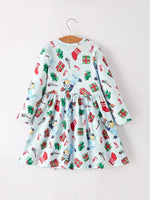 Rylee Faith Designs Christmas Characters And Gift Print Girls Dress - Everetts Place Boutique - 