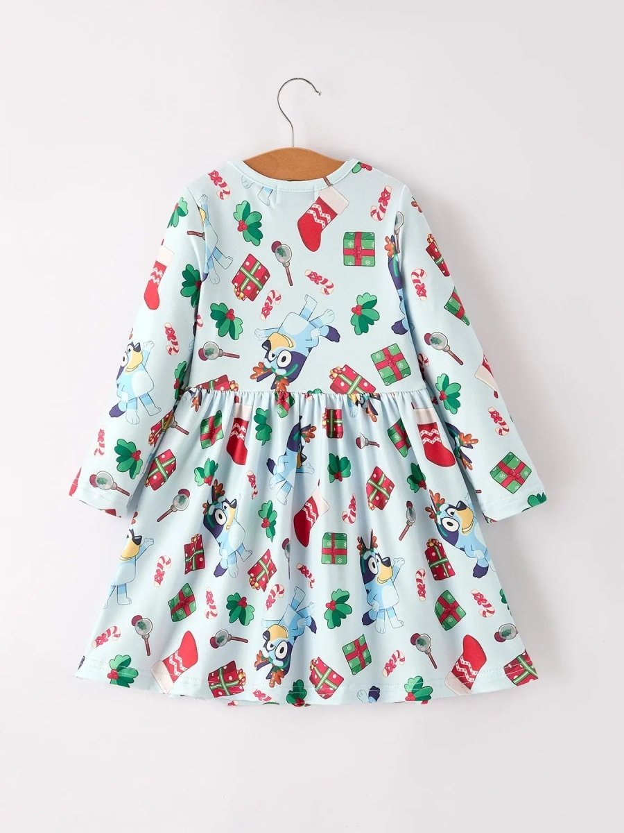 Rylee Faith Designs Christmas Characters And Gift Print Girls Dress - Everetts Place Boutique - 