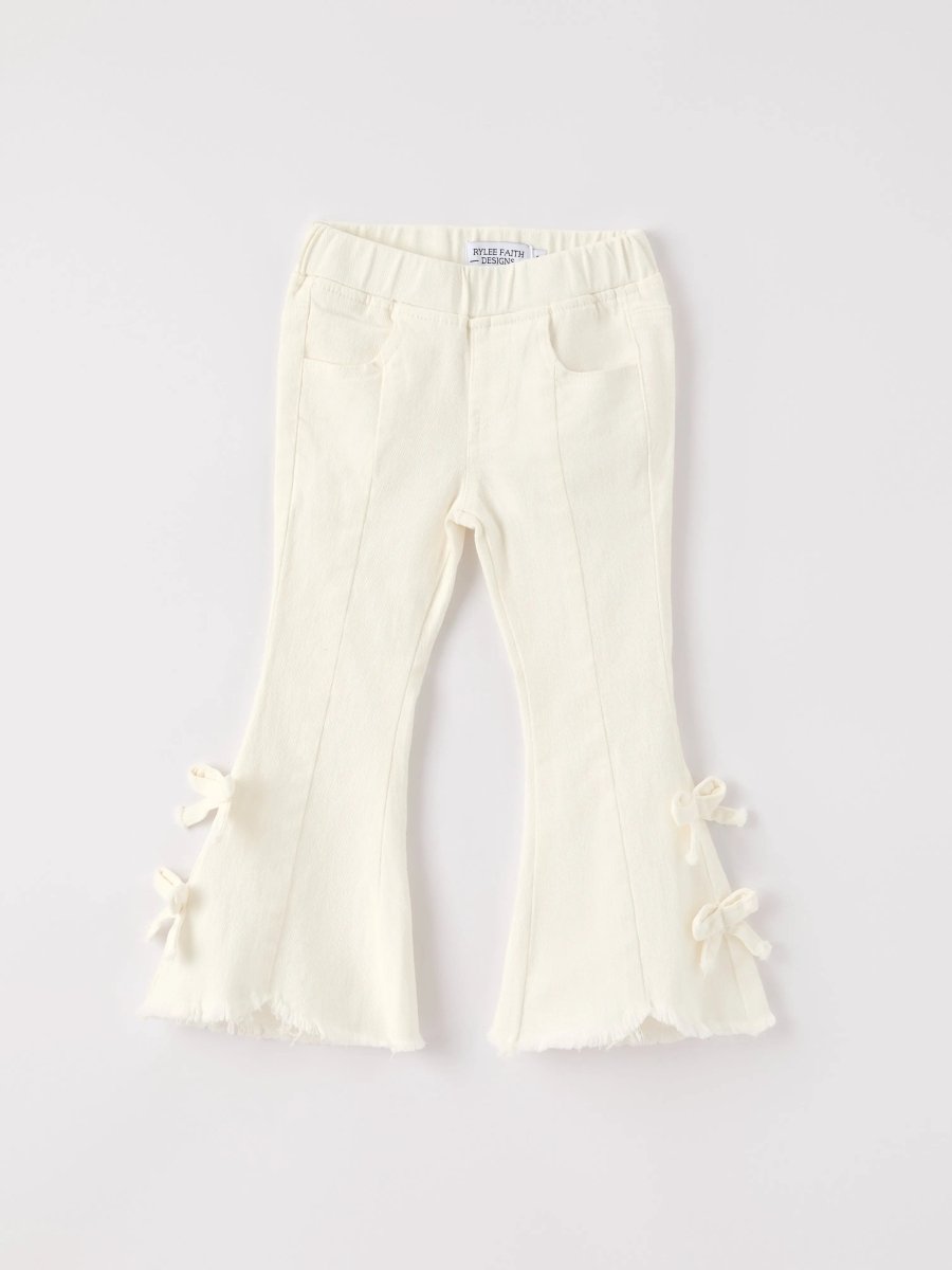 Rylee Faith Designs Christmas Charming White Bell Bottom Pants With Cute Bows - Everetts Place Boutique - 